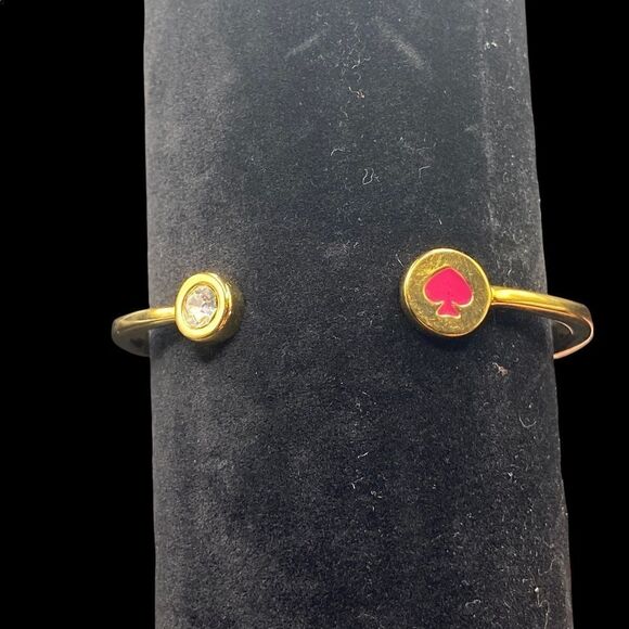 Kate Spade Spot the cuff gold plated bracelet with clear rhinestone pink spade - Picture 10 of 14